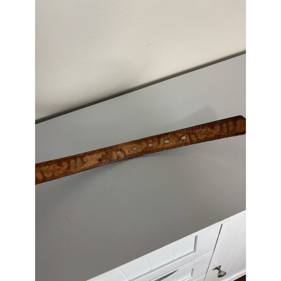 Vtg Women’s Black Saddle Leather Belt Gold Mother of Pearl Buckle Hand Finished - Picture 9 of 9